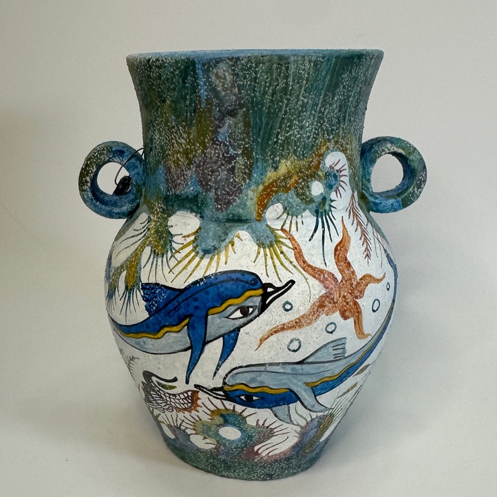 Cretan Jug‎ Replica Ancient Greek Minoan Jug  Handmade Greece 1980s 887 Dolphins